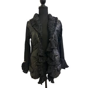 Vintage French Designer Zone Bleue Paris Cardigan Black Patchwork Material Sz T4